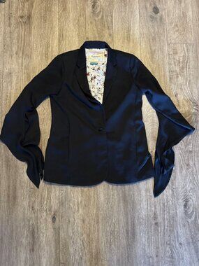 Cartonnier Anthropologie Black Blazer Women’s Sz 6 Floral Lined Single But